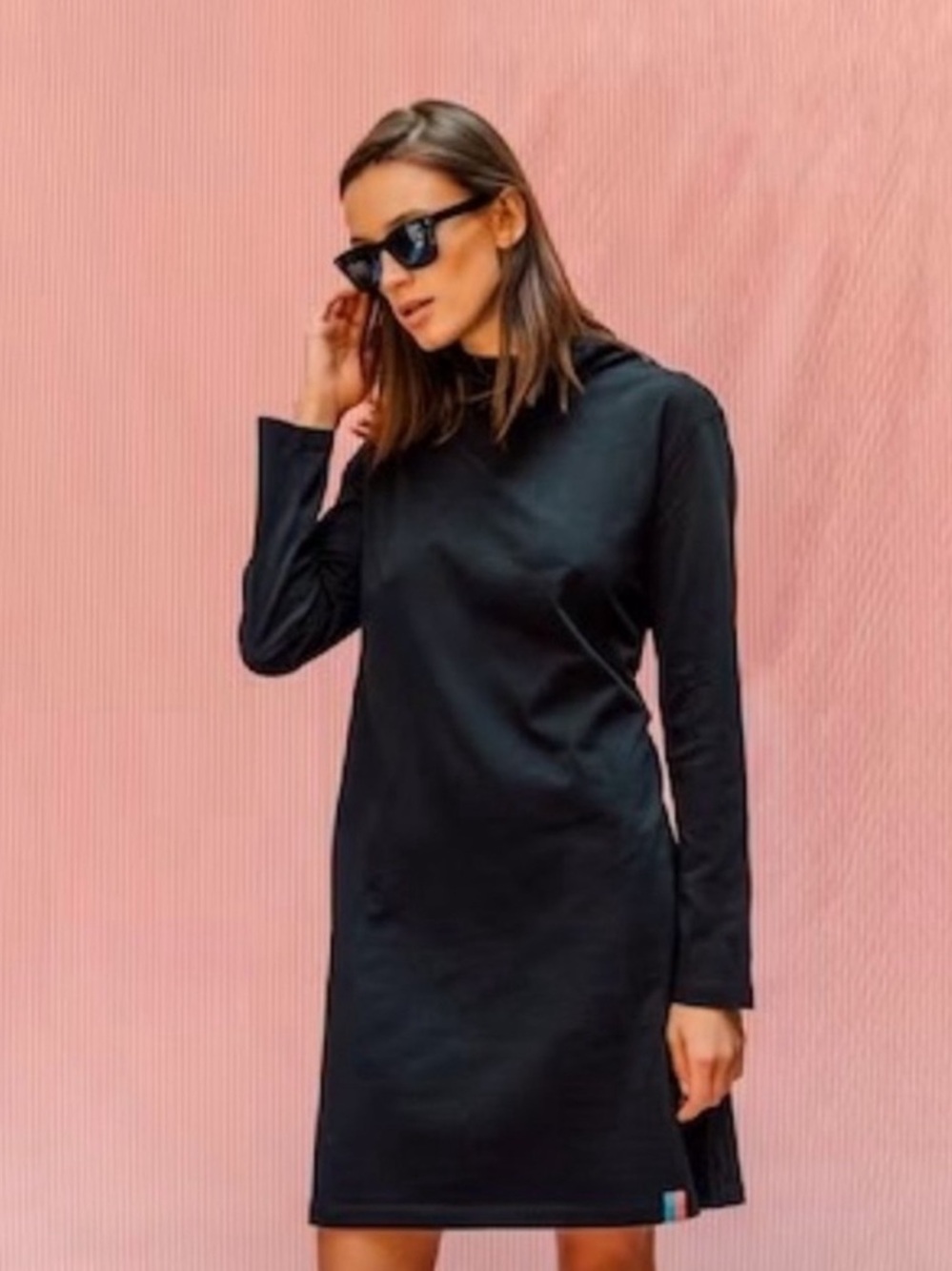 KULE The Turtleneck Dress Black 100% Cotton Mini Long Sleeve